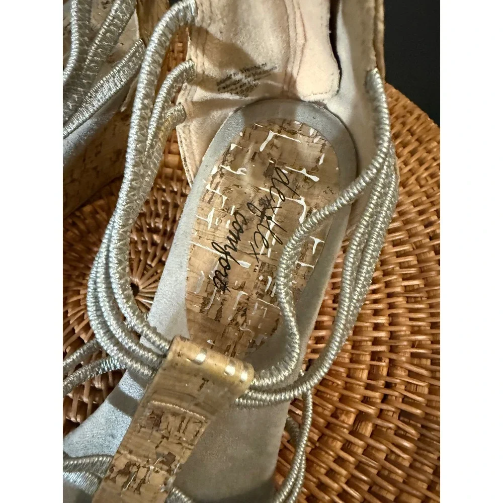 Dexflex Comfort Womens‎ Silver Strappy Cork Wedge Sandals Back Zip Size 8